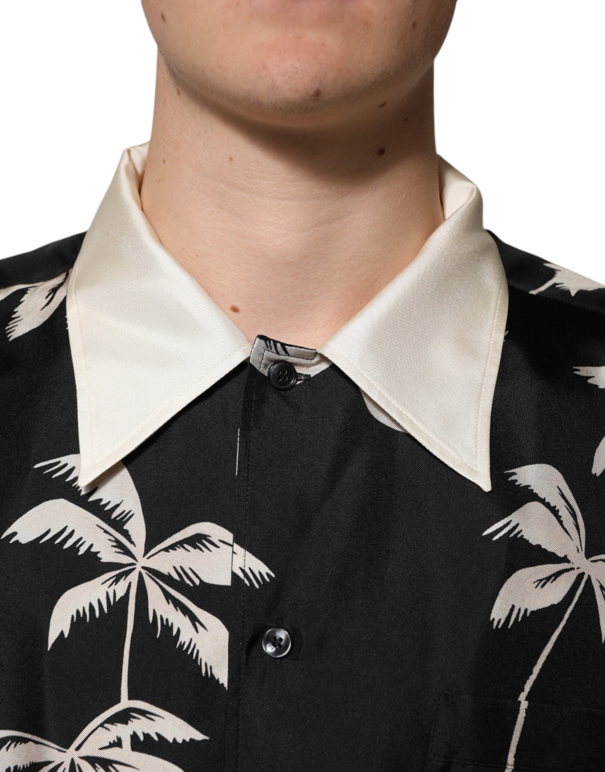 Dolce & Gabbana Black Printed Silk Short Sleeve Shirt Casual Shirt